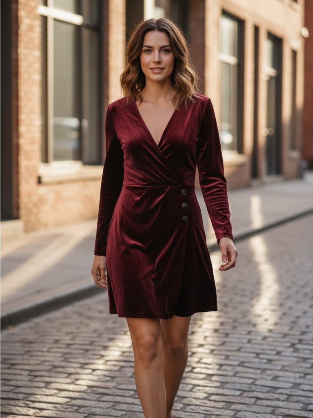 The Kooples Burgundy Velvet Faux Wrap Mini Dress Sz 1